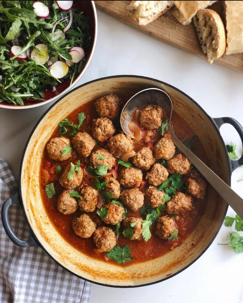 Spicy Meatballs in Fresh Tomato and Garlic Broth